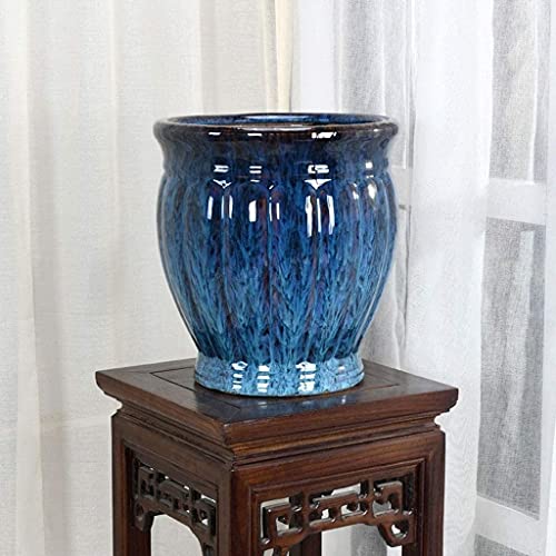 Pot de fleur en céramique bleu pour balcon et jardin extérieur