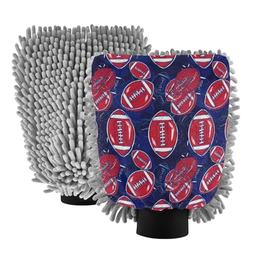 STAYTOP Rugby and Helmets Car Wash Mitt Microfiber, 2Pcs Scratch Free Lint-Free, Premium Chenille Microfiber Mitt Car Wash Brush-M
