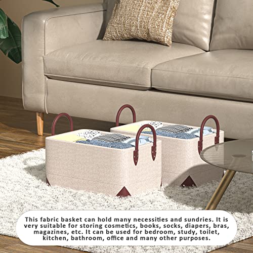 Storage Baskets For Shelves With Metal Frame- Closet Storage Bins For Organization Collapsible Rectangle Line Fabric Organizing Boxes With Handles Cubes (16X12X8 Inches(2 Pack), Beige) #TOP5