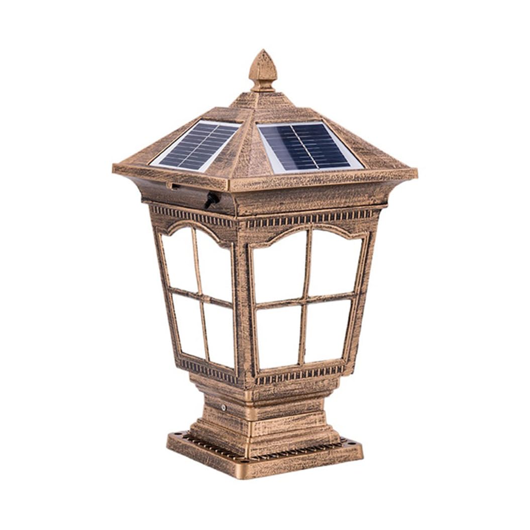 HCIPJQY Solar Powered Column Pedestal Light Antique Bronze Finish Garden Gate Bollard Pillar Light Waterproof Anti-Rust Lighting with Glass Solar Post Lamp for Patio Porch Garden Yard Driveway