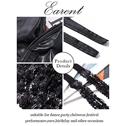 Earent Belly Hip Skirt With Bra Top Sequins Tassel Dance Hip Scarf Rave Party Costume For Women (O-Black) #TOP4