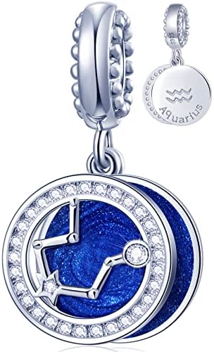 Zodiac Sign Charms for Charm Bracelets - 925 Sterling Silver Necklace Pendants, 12 Constellation/Horoscope Star Dangle - Dangling Birthstone Beads, Birthday Gifts for Women/Men and Girls/Boys.