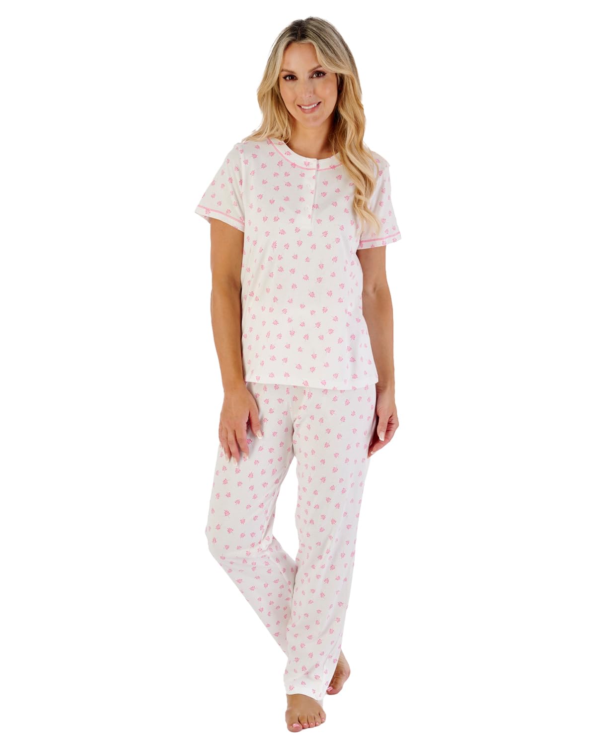 Slenderella Short Sleeve Jersey Pyjamas PJ07117 Pink 20-22