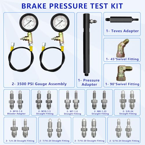 Universal Brake Oil Pressure Gauge Set, 0-3500 PSI Car ABS Hydraulic Oil Pressure Gauge, Brake System Test Gauge, Service Tool - Image 5