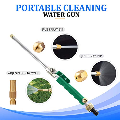 Hydro Jet High Pressure Power Washer Wand for Car Washing or Garden Cleaning, Heavy Duty Metal Watering Sprayer with Universal Hose End, Hydrojet Water Power Nozzle (Basil Green)
