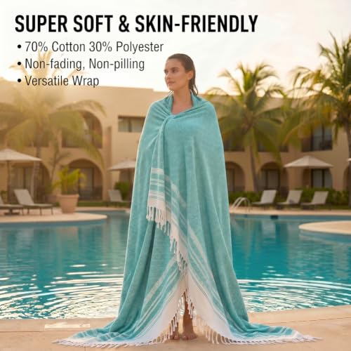 Image of Yongoes Oversized Turkish Beach Towel Blanket Cotton Giant XL Sandproof Towels Huge Linen XXL Extra Large Big Throw Quilt Blankets for Adults Cloud Travel Camping Glamping Accessories Essentials