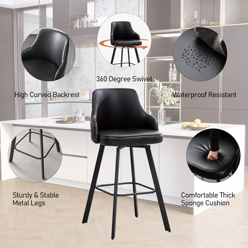 Image of 30 Inch Swivel Bar Stools Set of 2 with Back, Bar Chairs for Kitchen Island