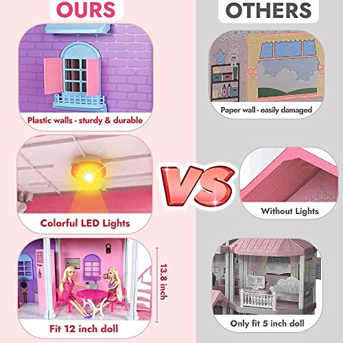 Doll House Large Plastic Dollhouse And Big Dreamhouse With Doll House Furniture, Pretend Play Toys Gifts For Girls,Fully Furnished Fashion Dollhouse #TOP2