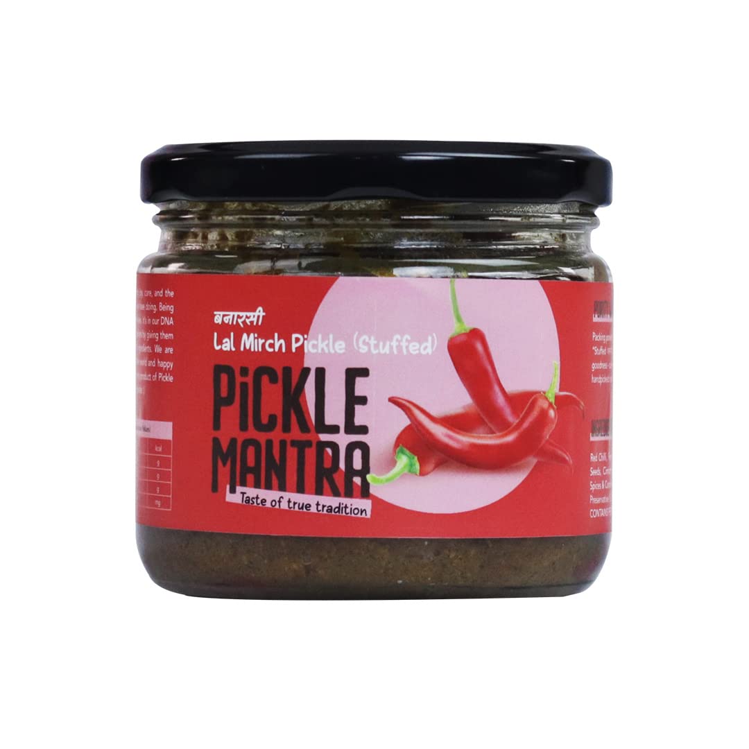Pickle Mantra Stuffed Red Chilli Pickle | Lal Mirch Achar | Homemade, Natural, Organic & Fresh | Veg, Spicy, Tangy & Tasty Achaar | No Artificial Colors & Additives | Glass Jar Pack of 300 grams (B0B514PLD5) Amazon Price History, Amazon Price Tracker