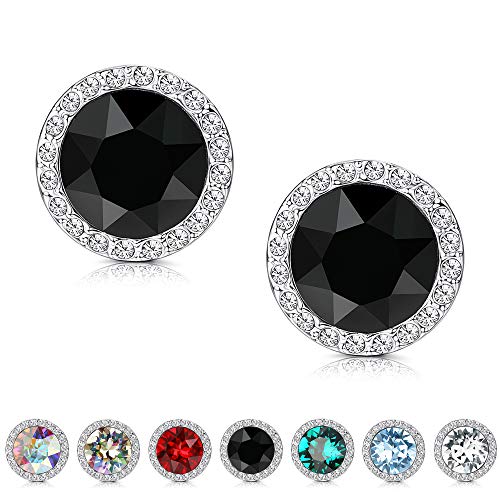Kesaplan Crystals Stud Earrings for Women, Made of Swarovski Crystals, Round-Cut Halo Swarovski Crystals Earrings Set with Sterling Silver Post, Hypoallergenic Jewelry (Black)
