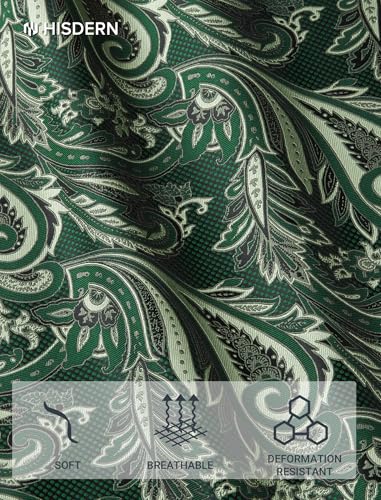 Image of HISDERN Ties for Men Paisley Tie and Pocket Square Cufflinks Set Formal Classic Floral Necktie Handkerchief Wedding Party