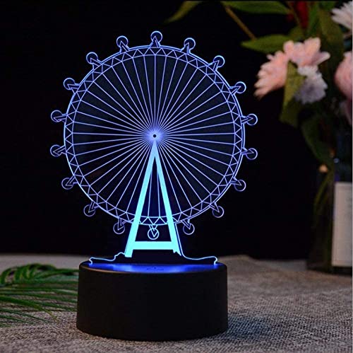 Image of 3D USB Acrylic Night Light LED Table Desk Bedroom Decor Gift Warm Table Lamp for Bedroom Living Room (Ferris Wheel)