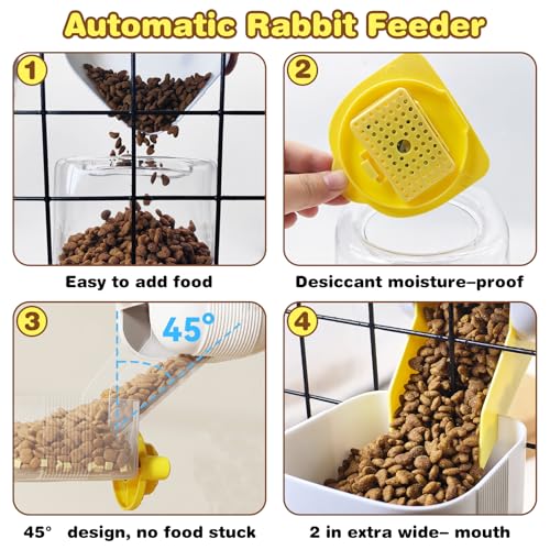 kathson Automatic Rabbit Feeder and Waterer Set, Gravity Pet Food Water Dispenser Bunny Pellet Feeder Small Animal Feeding & Watering Supplies for Guinea Pig Ferret Crate Accessories (Yellow) - Image 5