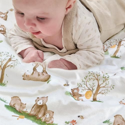 Image of BOPRIO Baby Blankets for Unisex Boys Girls, Super Soft Nursery Minky Blankets with Baby Bear Design and Dotted Fleece Backing, Printed Bed Throws Newborn
