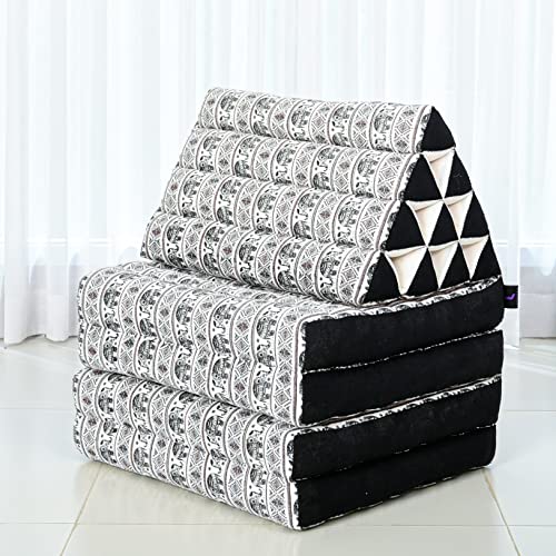 Image of Leewadee 4-Fold Mat with Triangle Cushion - Firm TV Pillow, Foldable Mattress with Cushion Made of Eco-Friendly Kapok, 89 x 20 inches, Black White