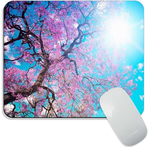 Image of Mouse Pad Blossom Tree, Premium-Textured Custom Mouse Mat Design, Washable Mousepad Lycra Cloth, Non-Slip Rubber Base Computer Mouse Pads for Wireless Mouse