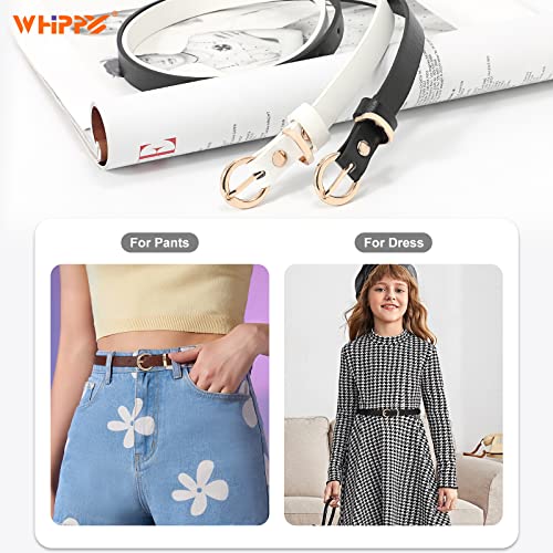 WHIPPY 2 Pack Belts for Girls Kids Skinny Belts Thin Leather Waist Belt with Alloy Pin Buckle for Pants Jeans Dresses 5