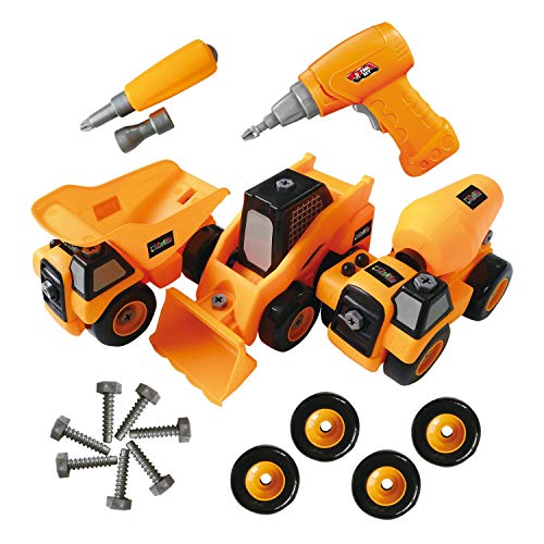 ToyVelt Construction Take Apart Trucks STEM Learning Toys, W Toy Drill - Dump
