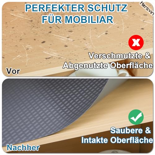 Hersvin Schubladenmatte (Übergröße) 60cmx500cm Schrankpapier Schubladeneinlage Eva Wasserfest Nicht Klebende Unterlage Teppich für Küchenschränke (Grau/Gekreuzte Streifen)