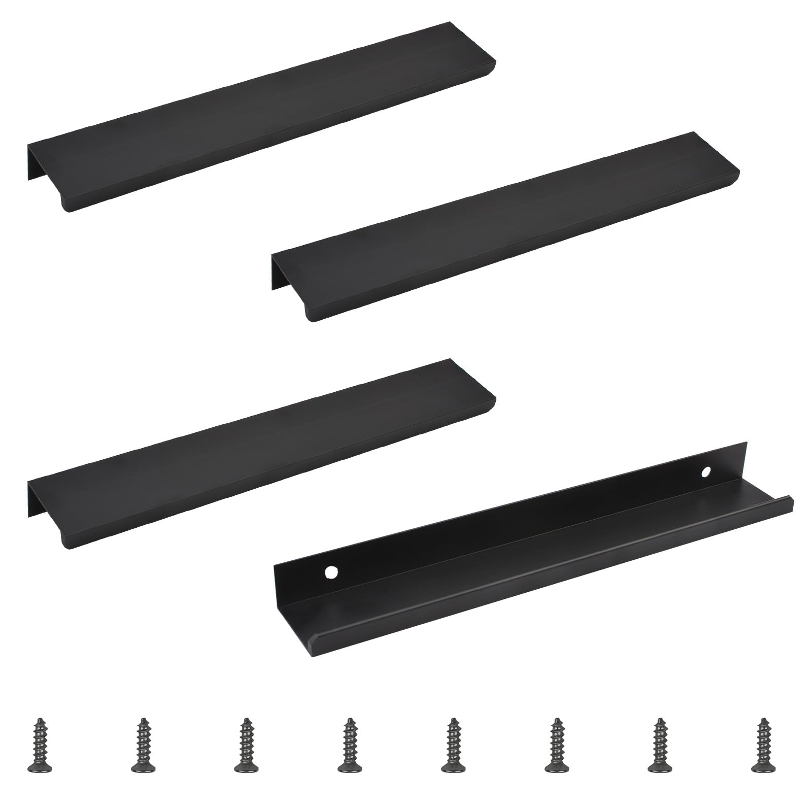 MOROBOR Matte Black Finger Edge Pull, 4pcs Concealed Modern Style Drawer Handle, Aluminum Alloy Invisible Wardrobe Handle for Home Kitchen Cabinet/200mm — image 1
