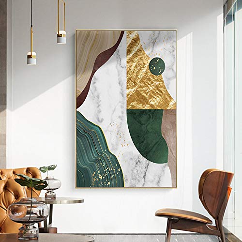 Peintures d'art moderne abstrait feuille d'or affiche vert géométrique