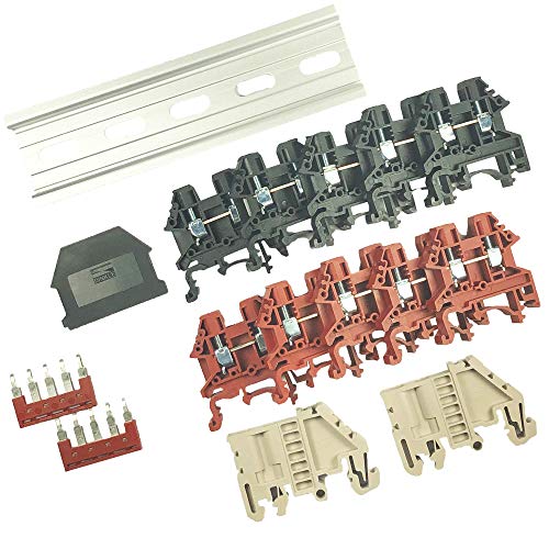 Dinkle Combiner Dk4N Red/Black Positive 5 Gang Negative 5 Gang Box Connector Din Rail Terminal Blocks, 10-22 Awg, 30 Amp, 600 Volt, Common Positive Circuits, Common Negative Circuits #TOP2