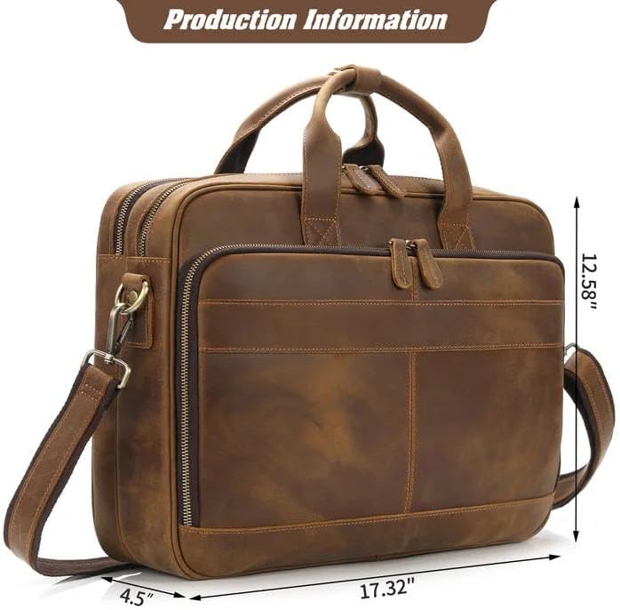 Jack&Chris Full Grain Leather Briefcase for Men, Business Messenger Bag Laptop Bag Attache Case, Fits 15.6 Inch Laptop - Image 6