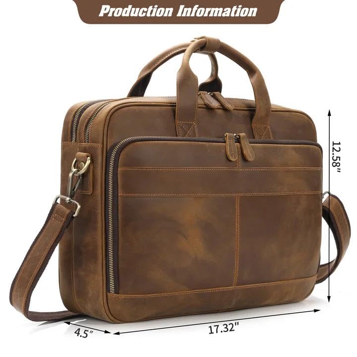 Image of Jack&Chris Full Grain Leather Briefcase for Men, Business Messenger Bag Laptop Bag Attache Case, Fits 15.6 Inch Laptop