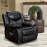 CroLiya Recliner Chairs for Adults, Faux Leather Recliner Chair with Massage and Heated Function, 2024 Faux Leather Recliner Chair for Living Room, Bedroom, Comfy Home Theater Seating, Black