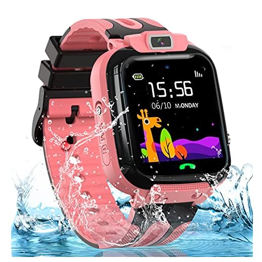 Kids Smart Watches for Girls Boys, IP67 Waterproof Smart Watch for Kids w GPS Tracker, HD Touch Screen Call Voice Chat Camera Cell Phone Watches for Children 3-14 Ages(Pink)