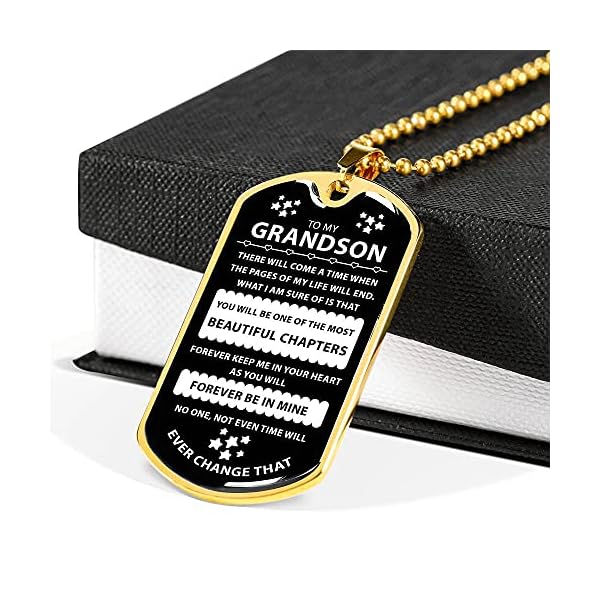 Gift For Grandson, Keep Me In Your Heart, Grandson Dog Tag Necklace, Military Men's Ball Chain Dog Tag, Shatterproof Liquid Glass Coating,18K Gold Finish - Image 5