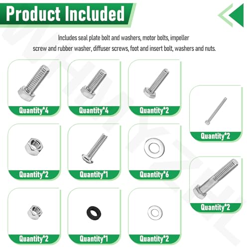 Pool Pump Bolt Kit for All Pentair Whisperflo and Intelliflo Pool Pumps, Complete Hardware Assembly Includes Seal Plate Bolts and, Motor Bolts, Impeller Screw and Washer, Diffuser Screws and More
