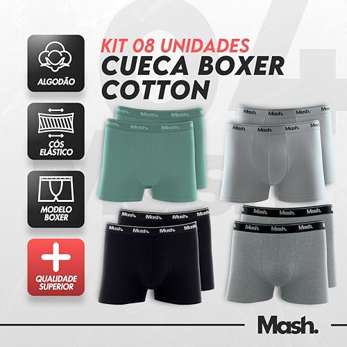 MASH Kit 8 Cueca Boxer Algodão Cotton Hipoalergênica Masculina Adulto, 2 Cinza Claro - 2 Cinza Mescl
