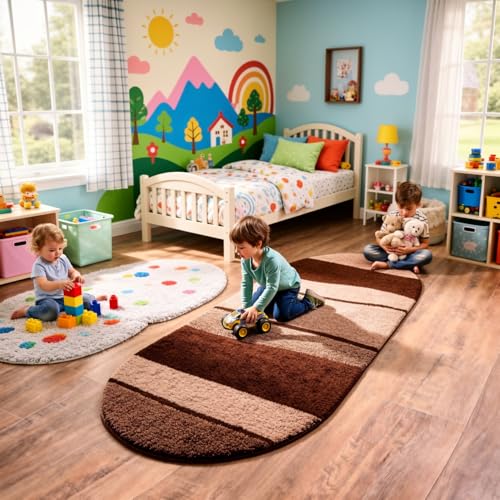 Image of Vasrug Luxury Soft Shaggy Bedside Ovel Rug - Geometric Design | Plush High-Pile Bedroom Carpet, Pack of 1 Pic, 1.5x4 Feet, (AA17)