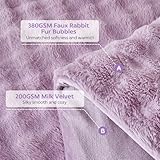 Lekesky Lavender Double Duvet Cover Set Fluffy Bedding - Shaggy Faux Fur Fleece Double Duvet Set (1x Quilt Cover + 2x Pillowcases) Soft Warm Teddy Fleece Bedding Set 200x200 cm, Lavender - Image 4