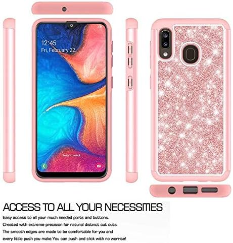 Galaxy A20/A30/A50 Case w[Tempered Glass Screen Protector] Girls Women Glitter Bling Sparkle Defender Heavy Duty Protective Phone Cover Cases Compatible Samsung for Galaxy A20/A30/A205U - Rose Gold