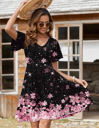 Zeagoo Womens Summer Dress Casual Swing Floral Ruffle Short Sleeve Sundresses Beach Mini A-line Shift Dress 2025 with Pockets4