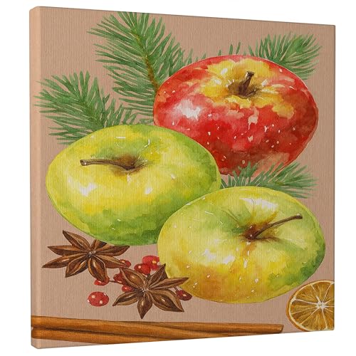 Toile murale à suspendre avec fruits, cannelle, étoile, anis, vert automne, 30,5 x 30,5 cm – Affiches d'œuvres d'art décoratives pour cuisine, salle à...