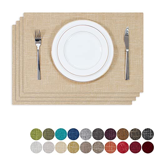 Kevin Textile - Juego de 4 manteles Individuales de Lino de arpillera, Resistentes al Calor, Lavables para Mesa de Comedor, Cocina, 13 x 19 Pulgadas, Color Beige Crema