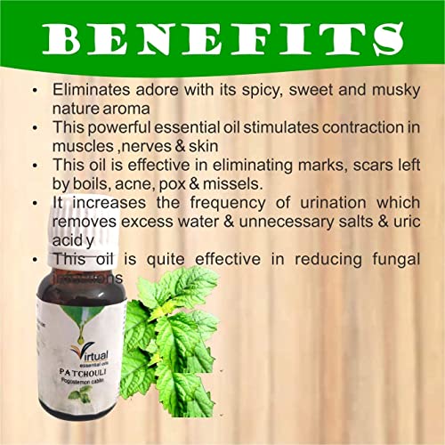 Image of VIRTUAL Patchouli Essential Oil 15ml Pure Natural Undiluted Therapeutic Grade Oil for Anti Aging Acne Dry Skin Wrinkles Aromatherapy Diffuser Massage Use