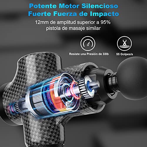 Pistola-de-Masaje-Muscular-Electrica-Masajeador-de-Musculos-de-Tejido-Profundo-con-30-Velocidades-6-Cabezales-de-Masaje-Pantalla-LCD-Tactil-Pistola-de-MasajeNegro-Carbon