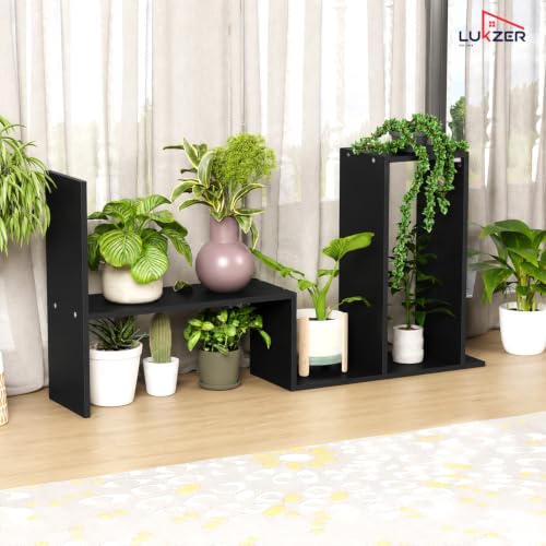 Image of Lukzer MR-011 Black Adjustable 5-Tier Bookshelf | Multi-Functional Storage Rack for Living Room, Bedroom, Home, Office & Kitchen|Engineered Wood Bookcase|121x61x24cm| DIY Bookshelves | Made in India