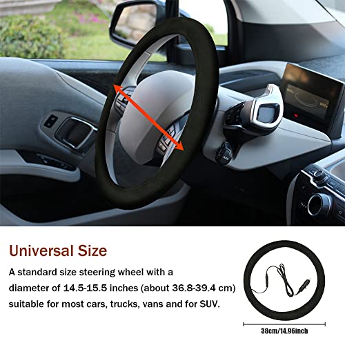 Greceyou Heated Steering Wheel Cover - 12V Auto Steering Wheel Heater Hand Warmer Quick Heating Steering Wheel Cover For 14.5''-15.5'' Steering Wheels (A-Black) #TOP2