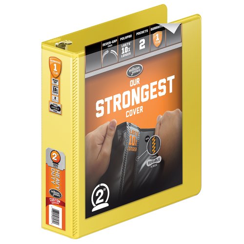 Wilson Jones Heavy Duty Round Ring View Binder with Extra Durable Hinge, 2 Inch, Customizable, Yellow (W363-44-113)