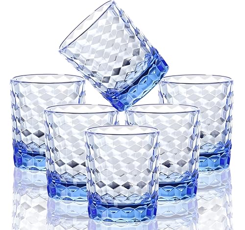 VEILEDGEM Lot de 6 verres incassables en plastique Tritan sans BPA - Réutilisables - Bleu - 237 ml