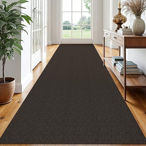 EARTHALL Washable Runner Rug, Non Slip Hall Runner, 3x14 Ft, Taupe/Coffee
