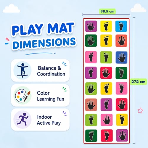Image of Amazon Brand - Jam & Honey Jumbo Hopscotch Play Mat for Kids 4+ Years, Stapu Kith Kith Game Mat with Hand & Foot Prints, Indoor Outdoor Floor Play Mat, BIS Certified Safe