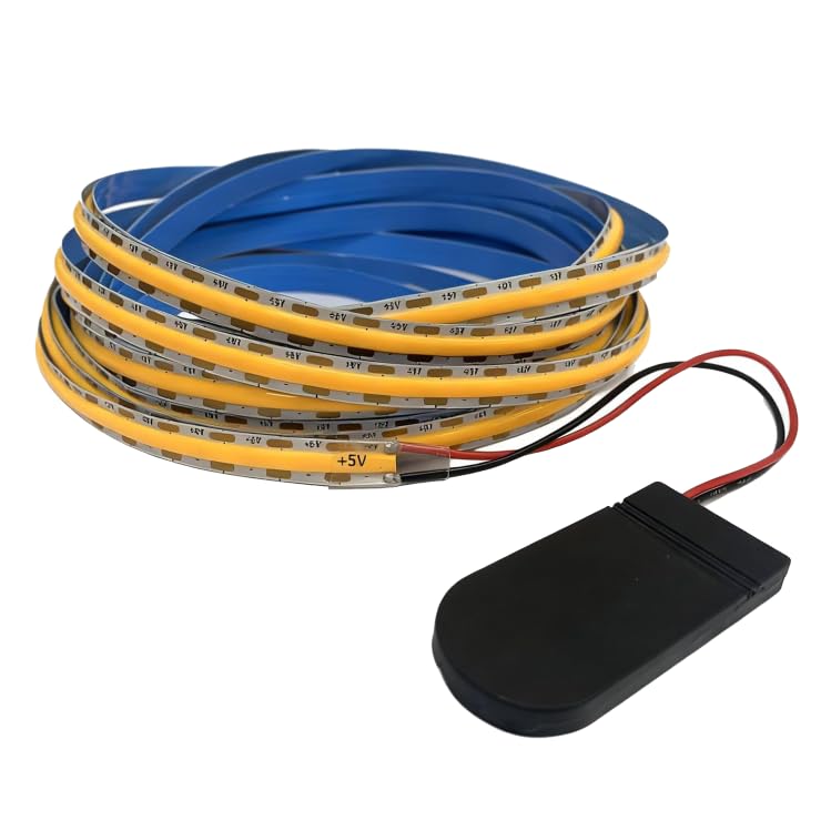 3m Battery Power COB LED Strip, 3000K 5V Warm White LED Strip Lights with Sticky Back, Flexible LED Tape for Backlight, Ambient Lighting to TV, Mirror, Under Cabinet, Shelf (Warm White, 3m)