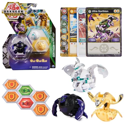 BAKUGAN - BAKUGAN LEGENDS SET DE INICIO - Figuras de Acción Coleccionables Bakugan - Pack de 3 - Gorthion Ultra con Leonidas y Viloch - 6066104 - Juguetes Niños 6 Años +