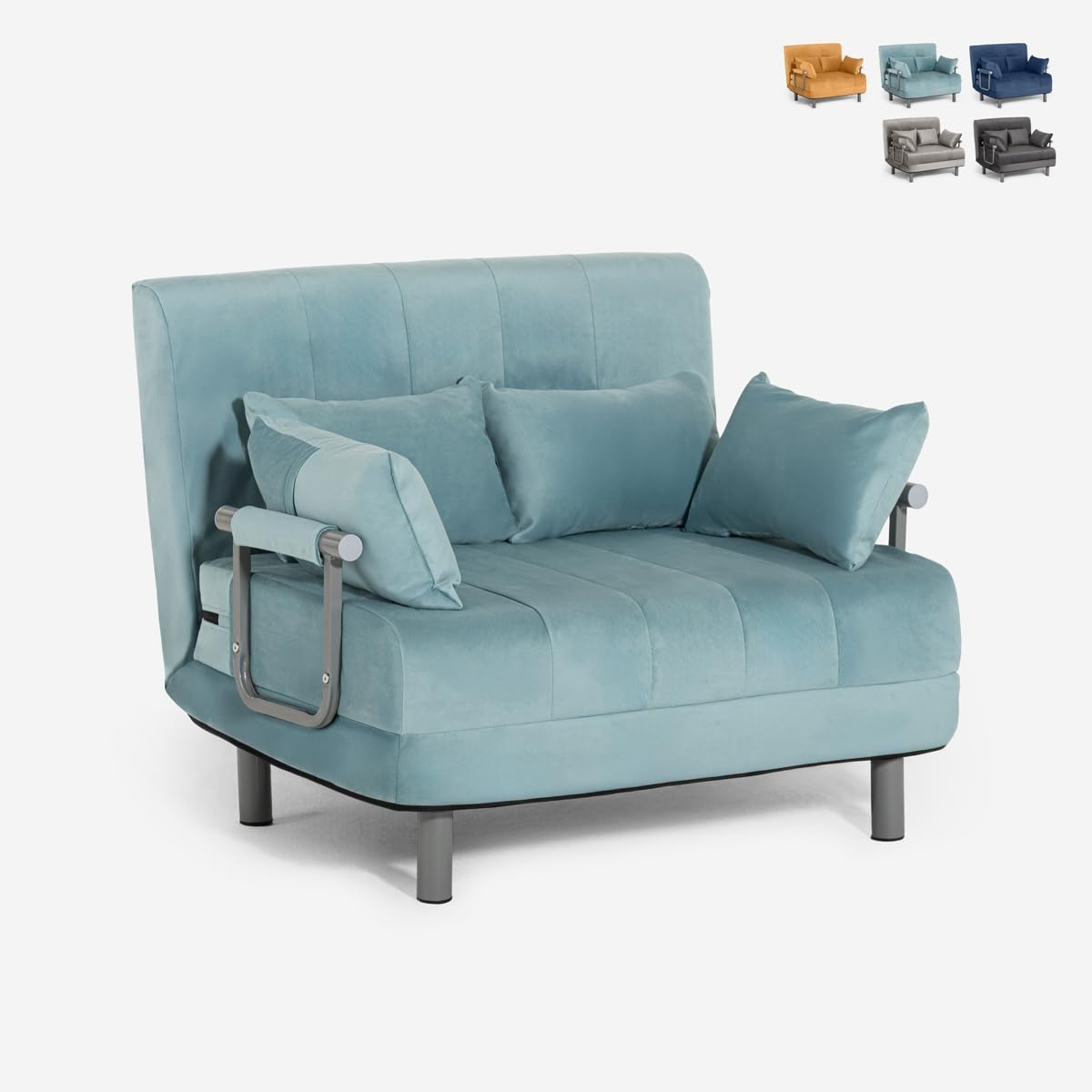 Produce Shop Poltrona Letto Pieghevole salvaspazio in Velluto Deborah Twin Lux - Azzurro